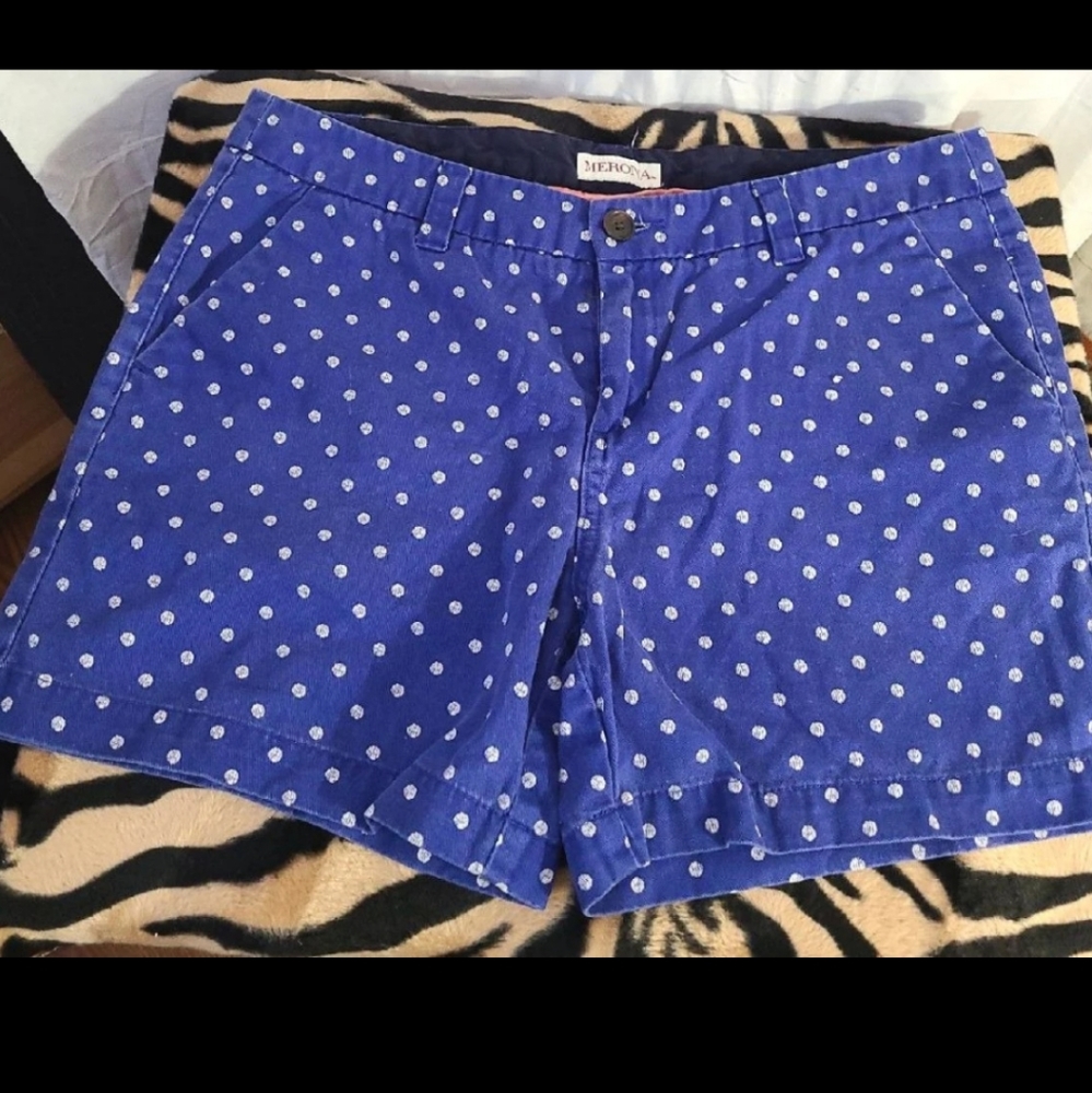 WOMEN MERONA SHORTS BLUE & WHITE POLKA-DOTS SIZE 10